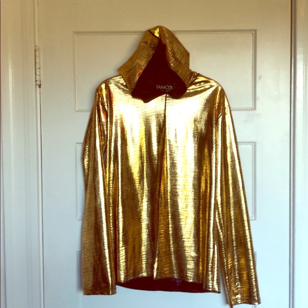 Metallic gold hooded shirt